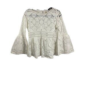 Spell (And the Gypsy) White Lace Empire Waist Boho Top w/ Bell Sleeves